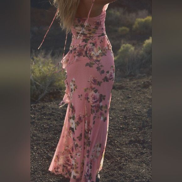 SET NWT ZARA PRINTEDβTULLE MAXI SKIRT AND TOP Pink Floral Size Small - Picture 9 of 12